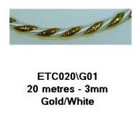 3mm Essential Trimmings Decorative Cord Trimming Gold/White