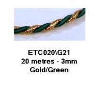 3mm Essential Trimmings Decorative Cord Trimming Gold/Green