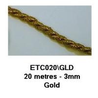 3mm Essential Trimmings Decorative Cord Trimming Gold