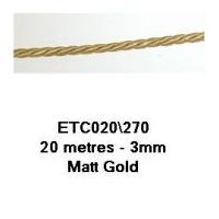 3mm Essential Trimmings Decorative Cord Trimming Matt Gold