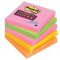 3M Post-it Super Sticky Note 76x76mm Neon Rainbow Pack of 5