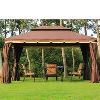 3m x 4m Aluminium Metal Gazebo with Side Walls in Brown