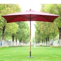 3m x 2m Wooden Parasol Outdoor Umbrella in Wine Red