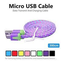 3m V8 Micro USB Tenacity Nylon Noodle Data Cable for Samsung and Other Phone (Assorted Colors)