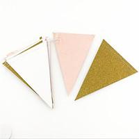 3m 15Flags Pink White Gold Flag Banner Glitter Paper Pennant Bunting Garland Extra Sparkle for Wedding Teepee Deco Birthday Party Nurser