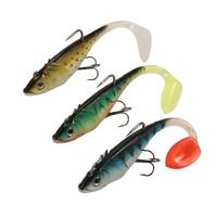 3Pcs 3D Eyes Fishing Lures Set Kit with T Tail Trebble Hook Soft Fishing Lure Baits Artificial Bait Lure