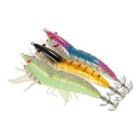 ?3pcs 12cm/21g Noctilucent Fishing Shrimp Lure Prawn Squid Bait Hard Artificial Fishing Set with Squid Jigs Hook Lead Weighted