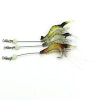 3pcs 75mm/6.6g Luminous Shrimp Fishing Lure 3 Colors Soft Bait with Hook (Color Random)