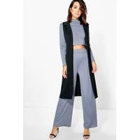 3pc roll neck trouser duster co ord slate