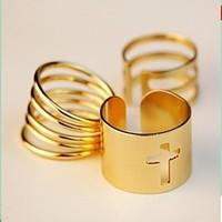 (3PC) Fashion and Personality Streaks Joint Ring Hollow Out Golden Cross Combinations