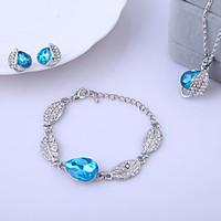 3pcs Jewelry Set Shining Crystal Leaves Pendant Necklace Earring Bracelet(Assorted Color)