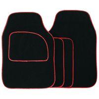 4 pce Carpet Mats Velour Black / Red binding