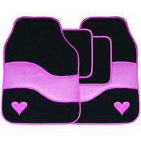 4 pce Carpet Mats Velour Pink with Heart Motif