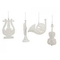 4 Pack White Deluxe Glitter Finish Musical Christmas Xmas Tree Decoration