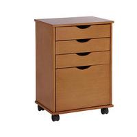 4-drawer Rolling Storage Unit with File Drawer, Oak, Wood