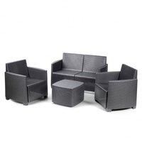 4 piece rattan effect resin sofa set in black