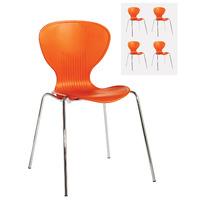 4 Moulded Shell Design Dining Chairs - Orange