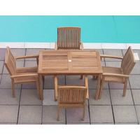 4 Seater Rectangular Bistro Set with 4 Stacking Armchairs