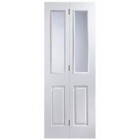 4 Panel 2 Lite Primed Smooth Glazed Internal Bi-Fold Door (H)1950mm (W)750mm