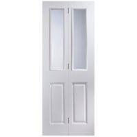 4 Panel 2 Lite Primed Woodgrain Effect Glazed Internal Bi-Fold Door (H)1981mm (W)762mm