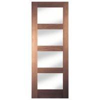 4 Panel Shaker Walnut Veneer Glazed Internal Door (H)1981mm (W)762mm