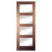 4 Panel Shaker Walnut Veneer Glazed Internal Door (H)1981mm (W)686mm