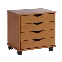 4-drawer Rolling Storage Unit, Oak, Wood