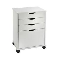 4-drawer Rolling Storage Unit with File Drawer, White, Wood