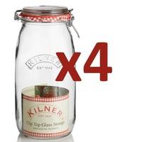 4 x Kilner Traditional 3 Litre Airtight Clip Top Preserve Glass Storage Jars