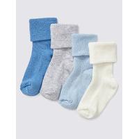 4 Pairs of Cotton Rich StaySoft Turn Over Top Socks (0-24 Months)
