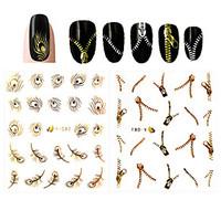 4 PCS Mixed 3D Nail Decals Gold-Plated Silver Zipper Feather Nail Stickers