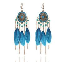 4 Colors 2017 Summer Fashion Bohemia Bead Tassel Earring Feather Pendant Earrings For Women Long Chain Earring Jewery Wholesale