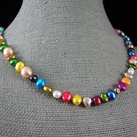 4-9MM Rainbow Color Genuine Freshwater Pearl Necklace  18 Inch