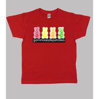 4 bears. child red shirt