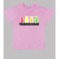 4 bears. child pink shirt