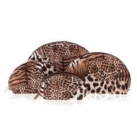 4 Pcs Set Cosmetic Bags Multifunction Make Up Cases Leopard Shell Shape Brown