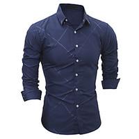 4 Colors Plus Size M-3XL Men\'s Casual/Daily Simple Spring Fall Shirt Solid Peter Pan Collar Long Sleeve Cotton Medium