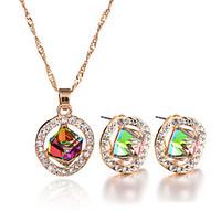 4 Colors New Fashion Elegant Charm Luxury Rhinestone Crystal Square Pendant Necklace Stud Earrings Jewelry Set Wedding Accessories