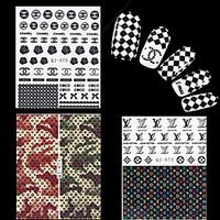 4 Sheets Watermark Transfers 3D Nail Stickers Decals Foil Nail Art Decorations Tools Accessories