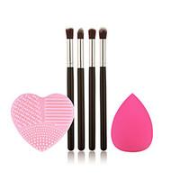 4 pcs Eyeshadow Brush Synthetic Hair Limits bacteria / Portable Wood Eye Wash Egg and Big Powder Puff