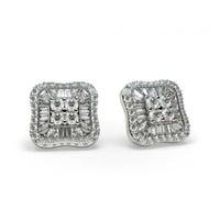 4 Prong Setting Round & Baguette Diamond Cluster Earrings