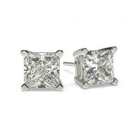 4 prong setting princess diamond stud earring in platinum