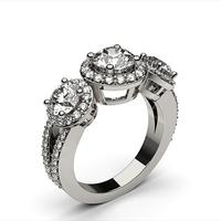 4 prong setting studded three stone ring