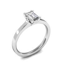 4 Prong Setting Emerald Diamond Plain Engagement Ring