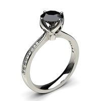 4 Prong Setting Medium Side Stone Engagement Black Diamond Ring