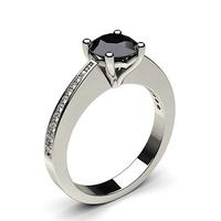 4 Prong Setting Medium Side Stone Engagement Black Diamond Ring