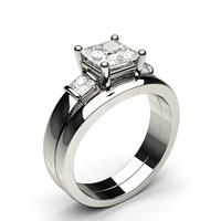 4 Prong Setting Plain Engagement Ring With Matching Band