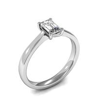 4 Prong Setting Emerald Diamond Plain Engagement Ring