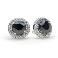 4 Prong Setting Halo Stud Black Diamond Earring