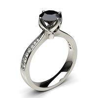 4 Prong Setting Large Side Stone Engagement Black Diamond Ring